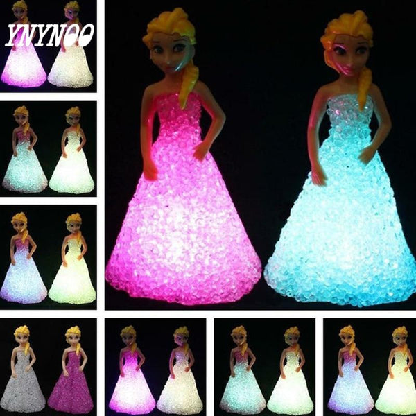 (YNYNOO)Baby Doll Toys For Girls Anna Elsa Toys Doll Ice Snow Queen 7 LED Color Changing Night Light Lamp Gift fw014 Frozeningly - LADSPAD.UK